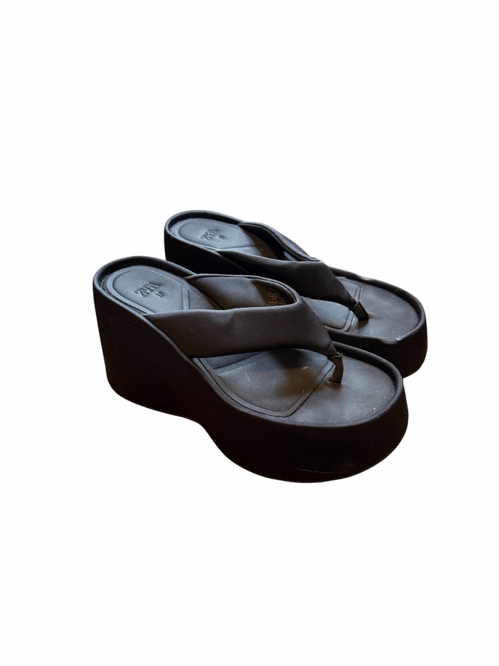 Black Wedge Thong Sandals - Women
